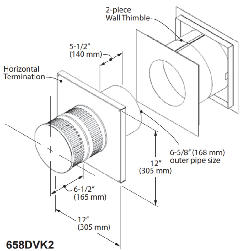 Valor Direct Vent Terminal Coaxial (w/ wall thimble) – 658DVK2