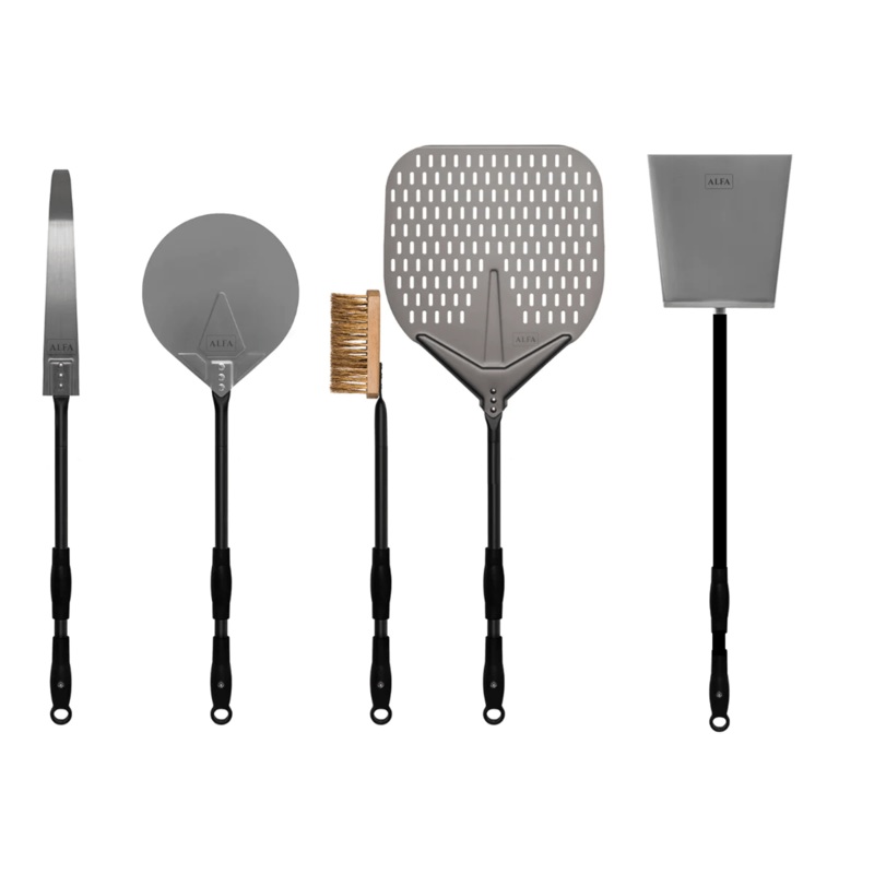 Alfa 48 Large Pizza Peel Kit (Peel / Turner / Brush / Rake / Shovel) – AC-5PCLWPEELSET