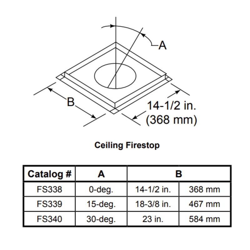 Heat & Glo Firestop for 15 Degree angular flue – FS339