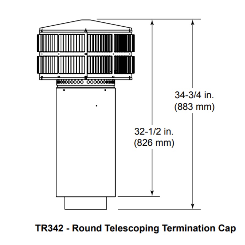 Heat & Glo Round telescoping termination cap with storm collar – TR342-B