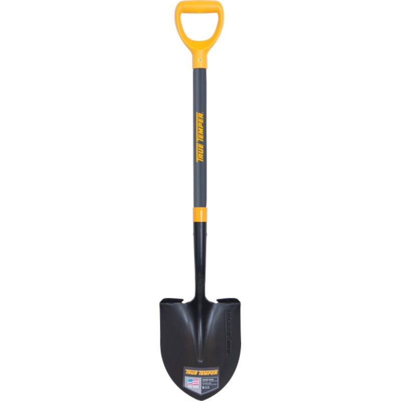 True Temper Forged Round Point Shovel With Comfort Step And D-Grip On Fiberglass Handle