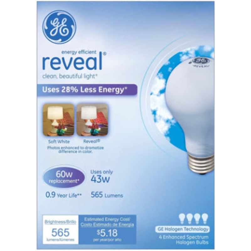 43W A19 Med Halo.  Reveal 60W Eq 4pk