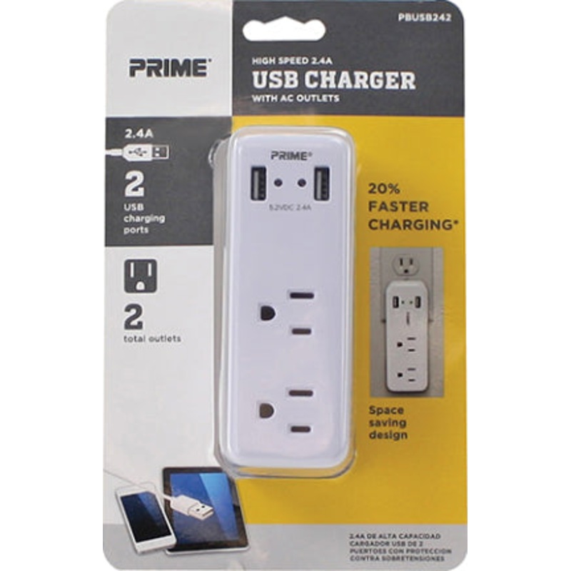 USB CHARGER 2.4 A 2 OUTLET WHITE