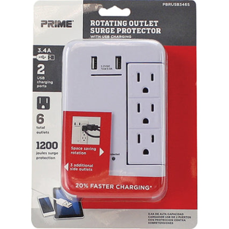 USB CHARGER 6 OUTLET 2 USB WHITE
