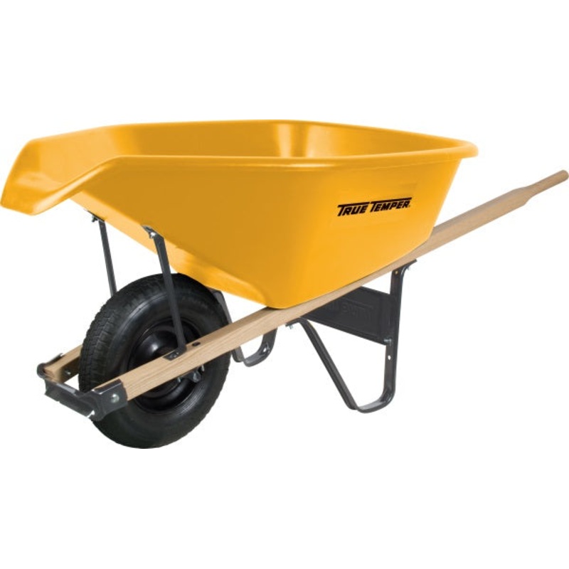 True Temper Ez Pour 6 Cubic Foot Poly Wheelbarrow With Pour Spout 26.5h  29.5w  59.75d