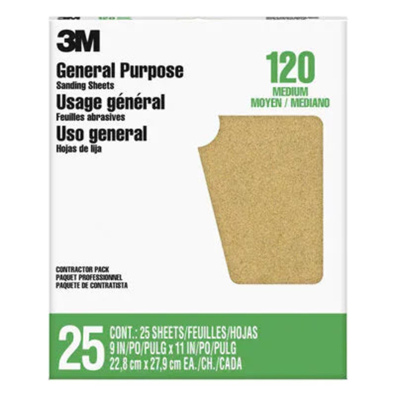 3M Aluminum Oxide Sandpaper 99403NA-M, 9 in x 11 in, 120 grit