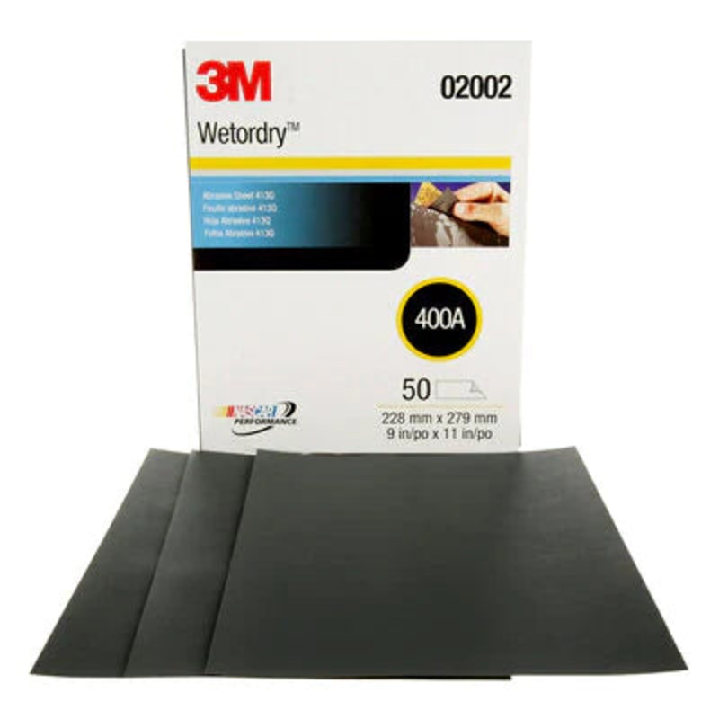 3M Wetordry Abrasive Sheet 413Q, 02002, 400, 9 in x 11 in, 50 sheets per carton, 5 cartons per case