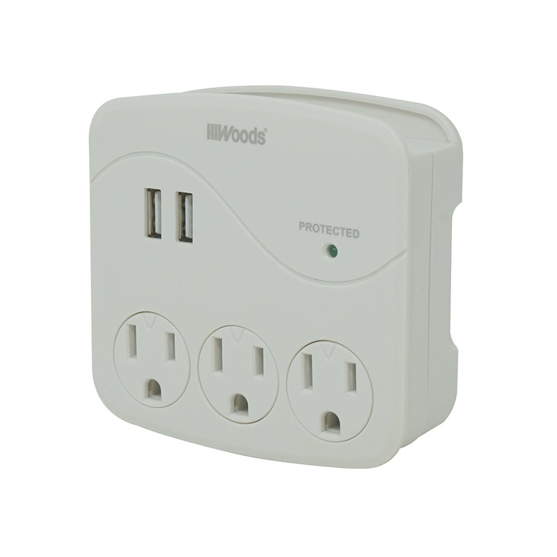 Woods 3-Outlet Surge Tap With 2 USB Ports