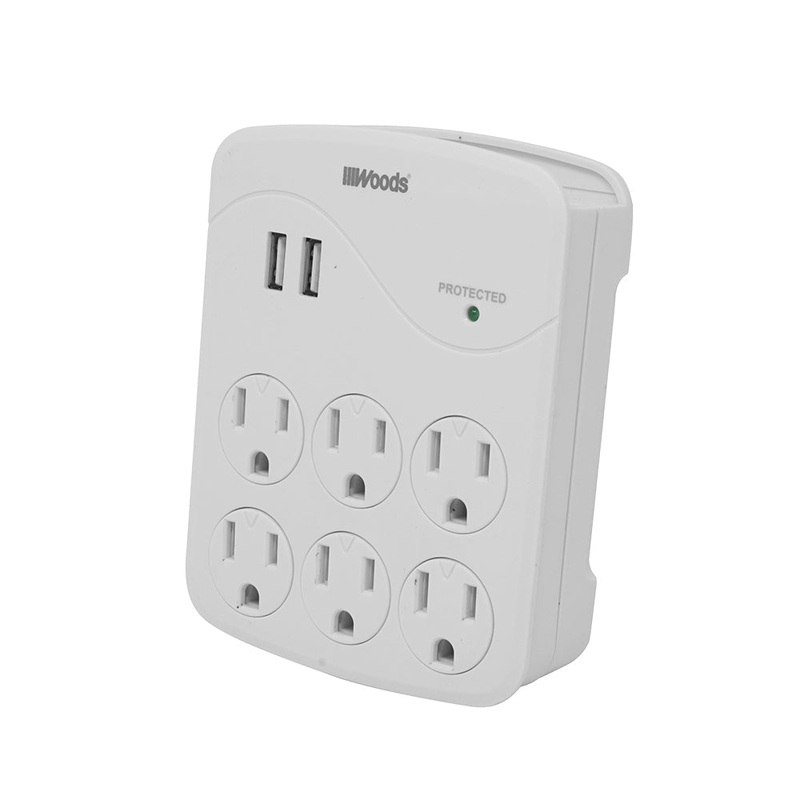 Woods 6-Outlet Surge Tap With 2 USB Ports
