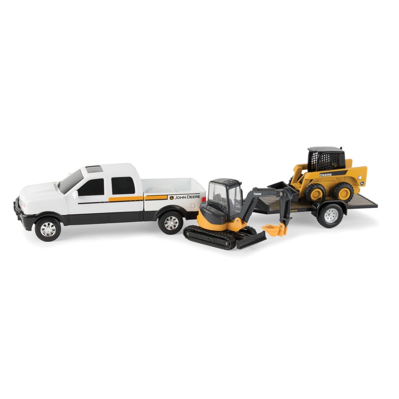 Tomy John Deere Construction Toy Set – Pickup Truck, Trailer, Tracked Mini Hoe and Skid Loader